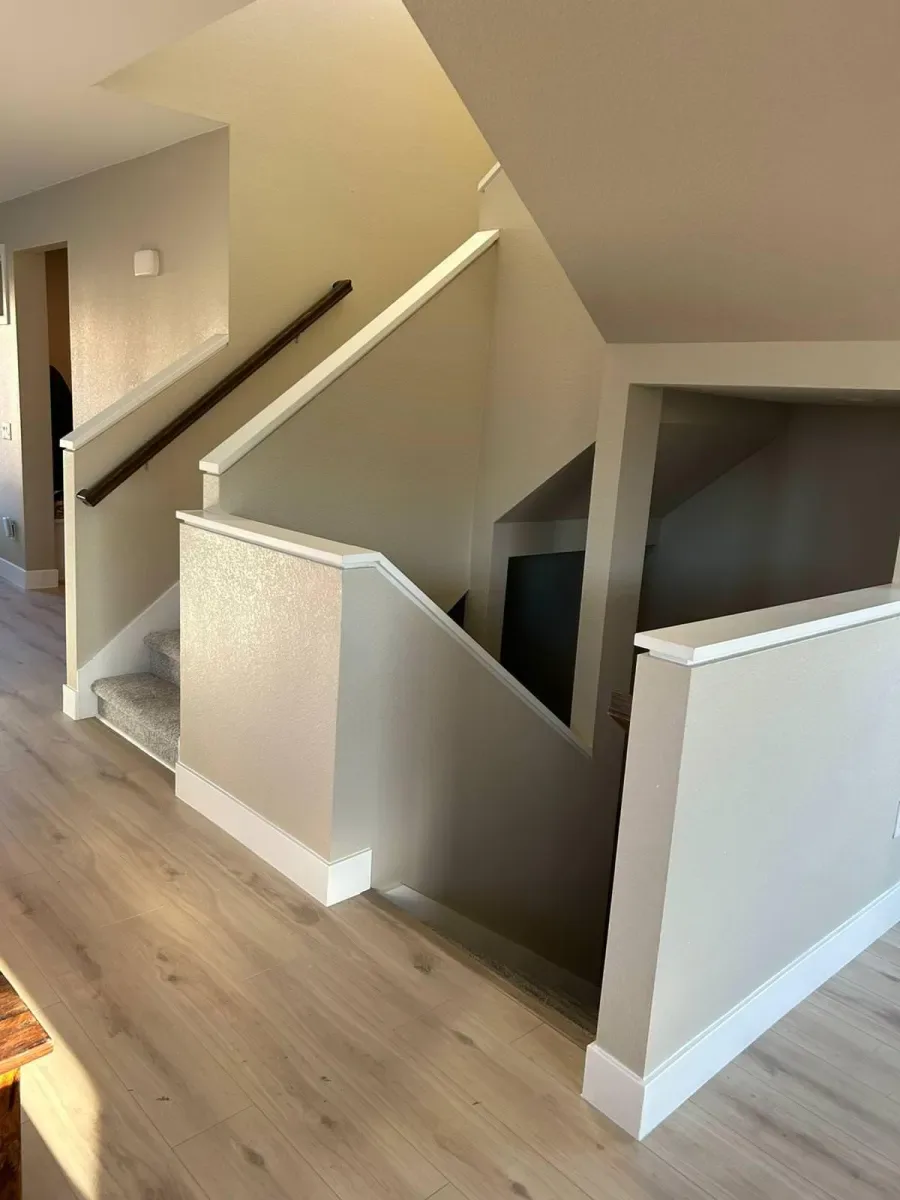 Wood flooring at a stair landing