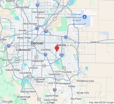 Map of the Denver metro area showing Denver Flooring Collective in Aurora